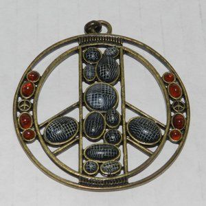 Gray & amber stone bead peace sign pendant for necklace